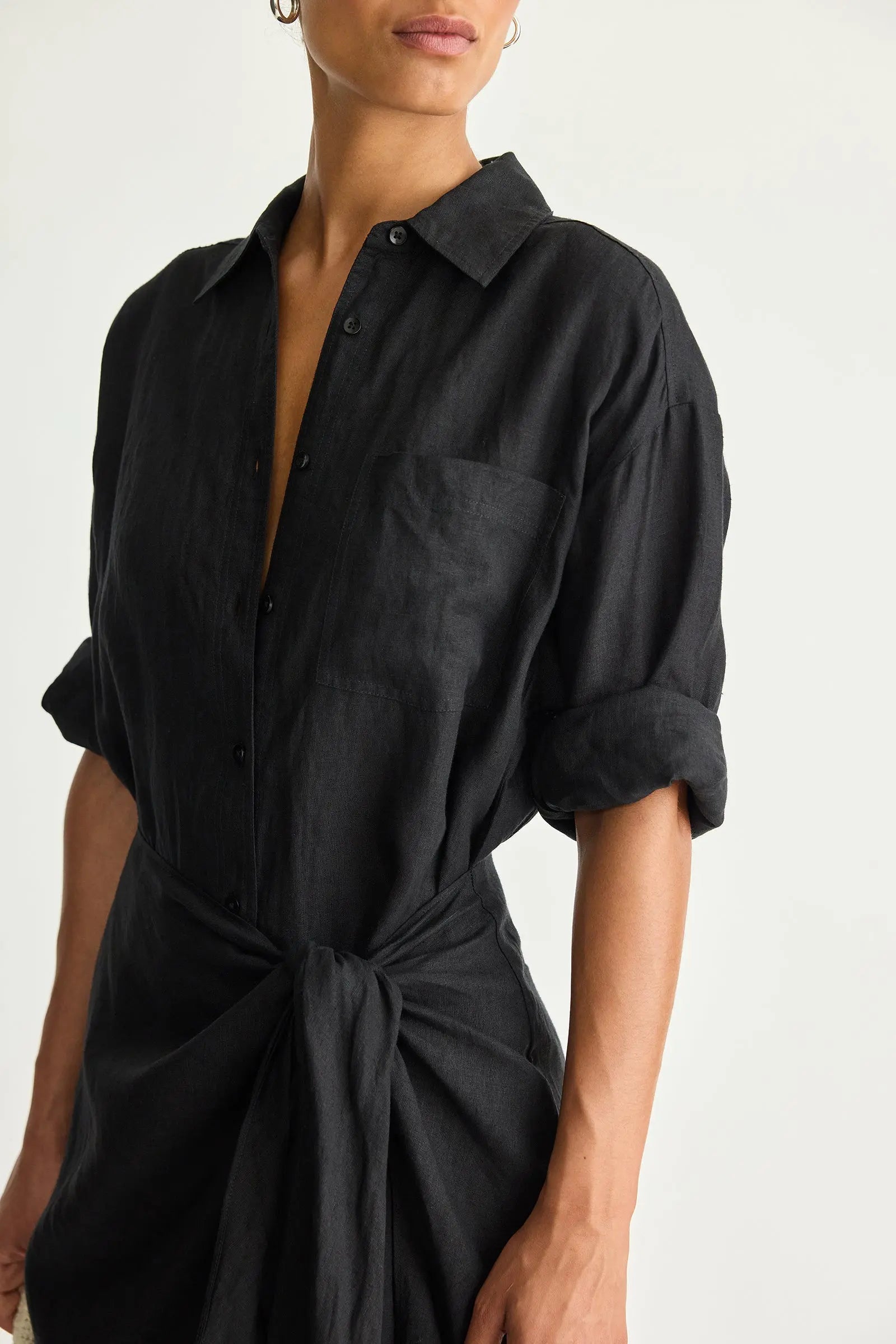 Alessandra Sarong Shirt Dress in Blk Blk