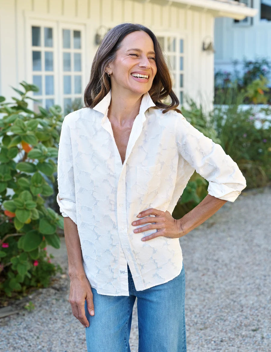 Relaxed Button-Up Shirt in Textured Natural Flowers
