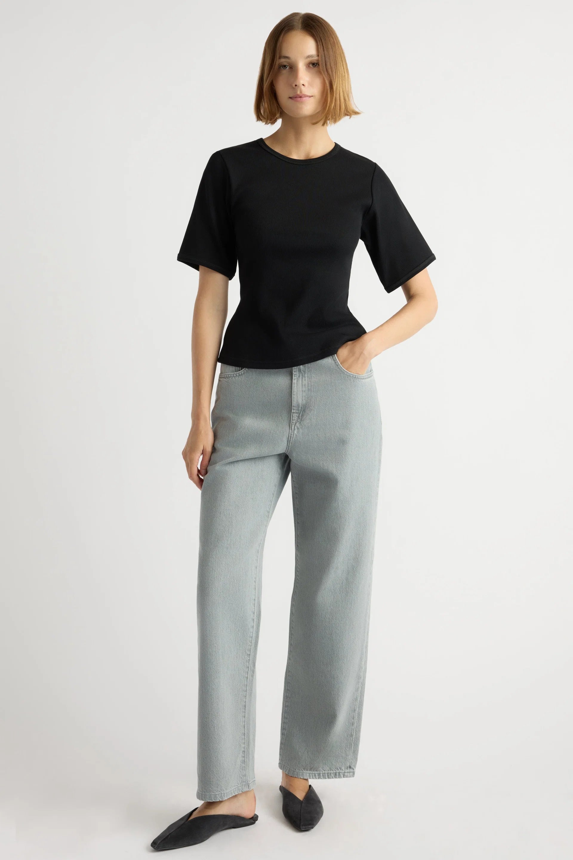 Reanne Ribbed Sculpted Crew-Neck Tee