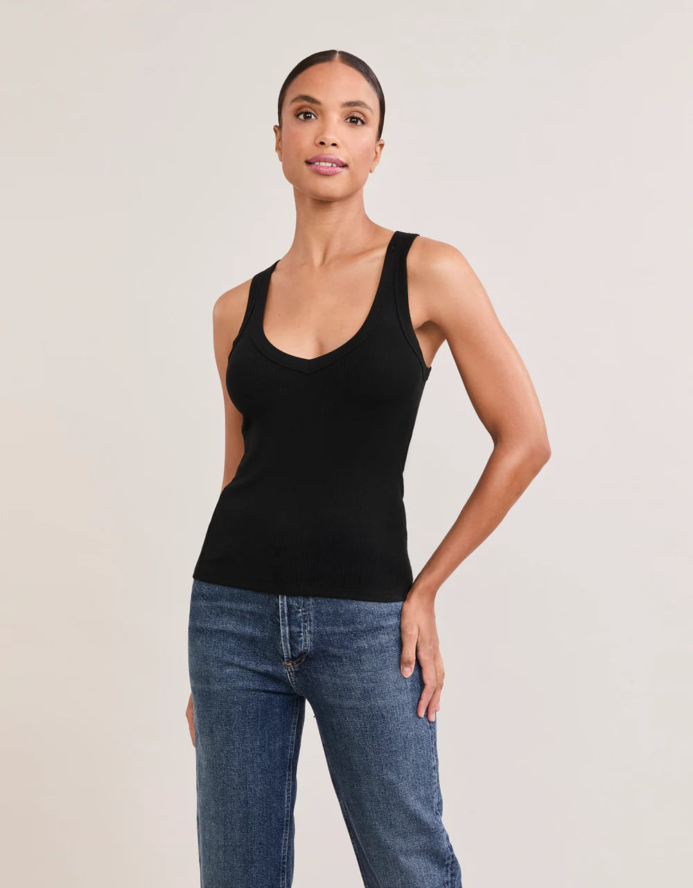 Augusta Ribbed V Neck Tank in Black