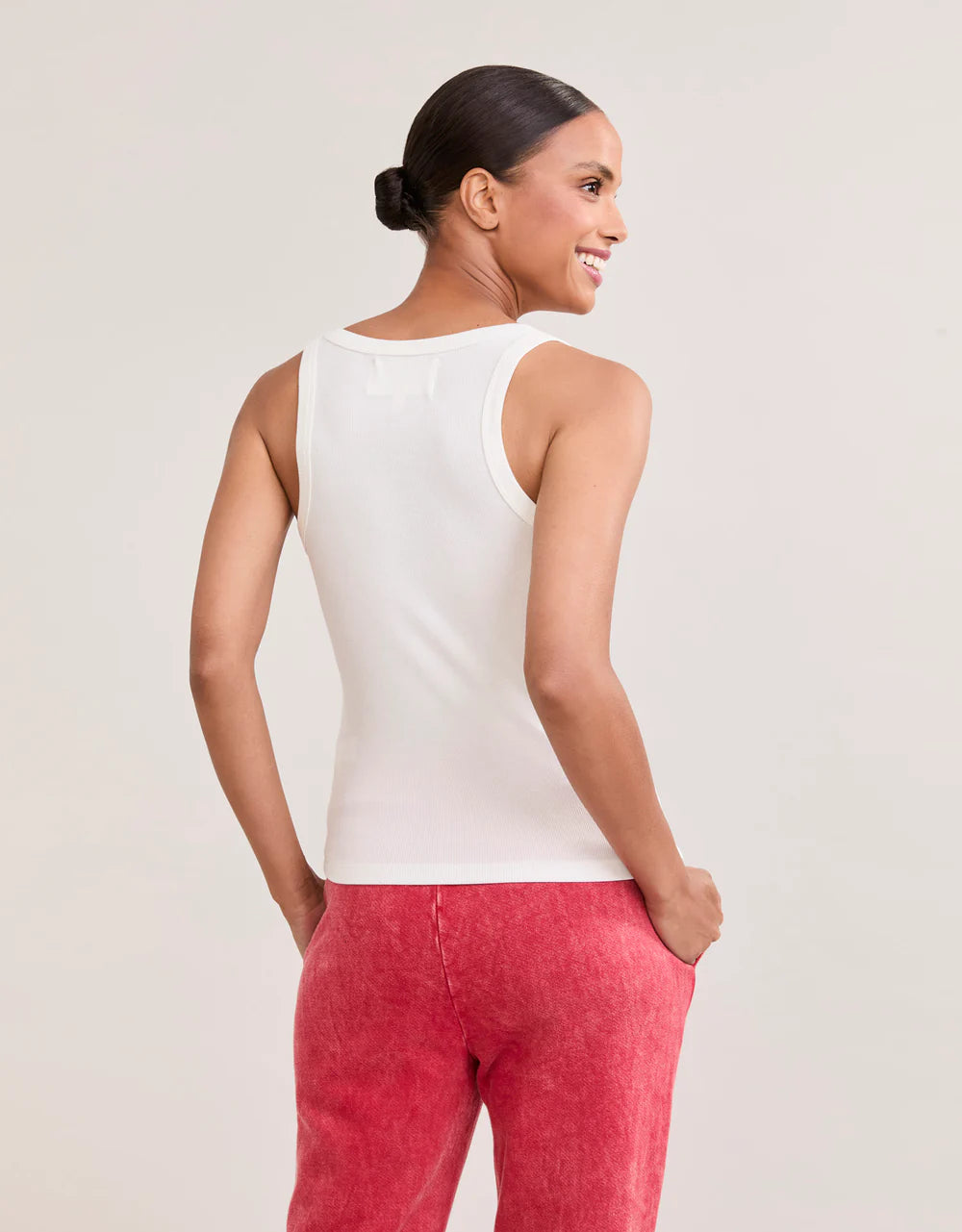 Augusta Ribbed V Neck Tank in White