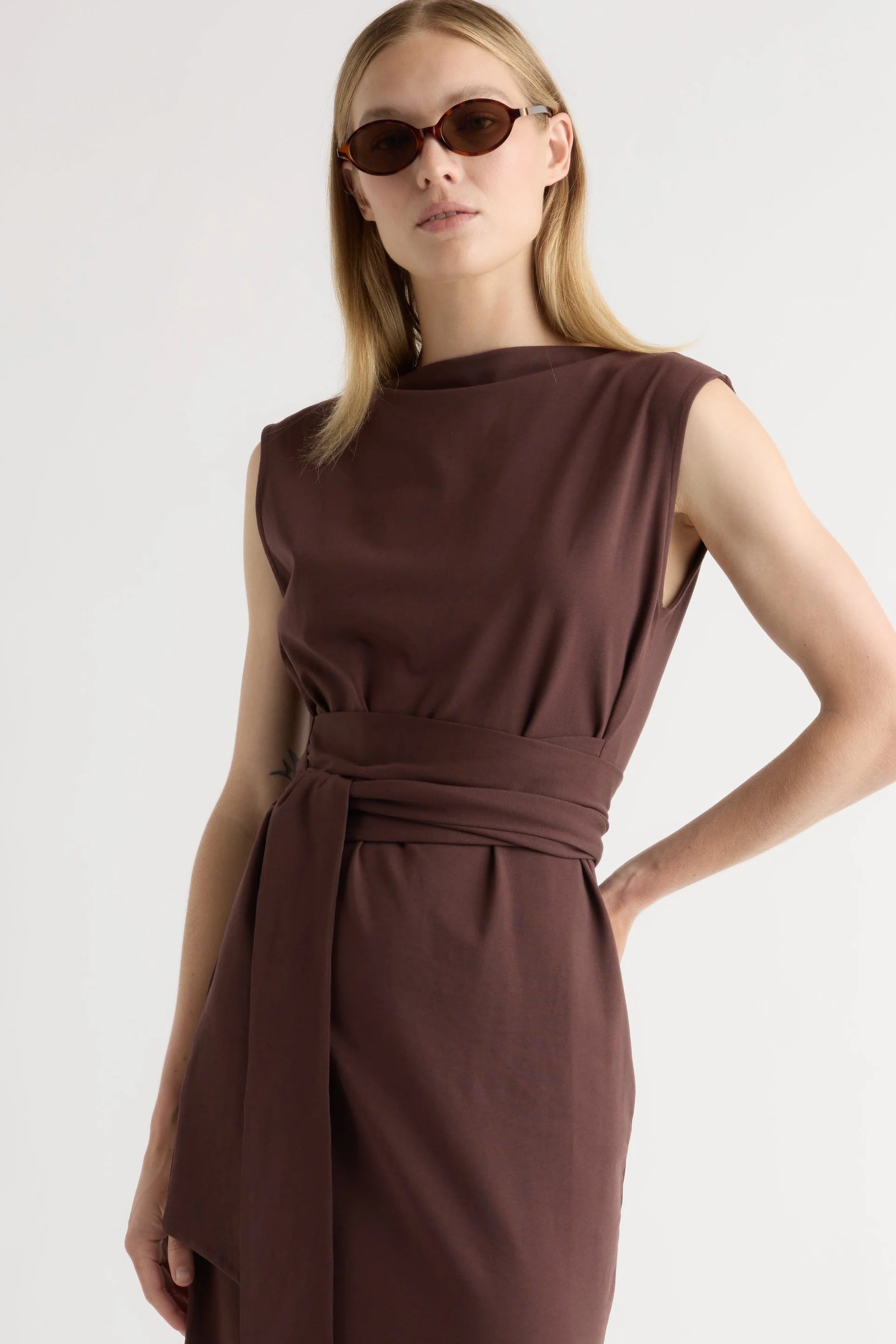 Edina Tie Front Slit Neck Dress