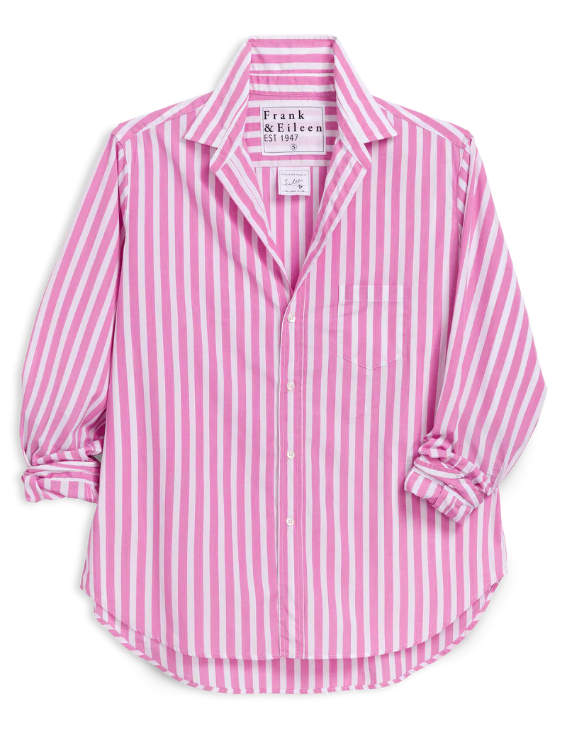 Relaxed Button-Up Shirt in Wide Pink Stripe