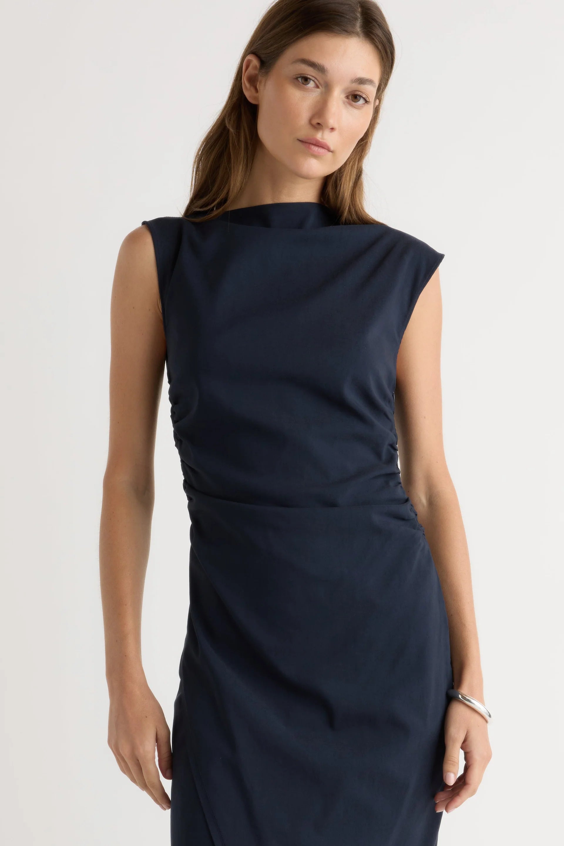 Manon Asymmetrical Neck Ruched Dress