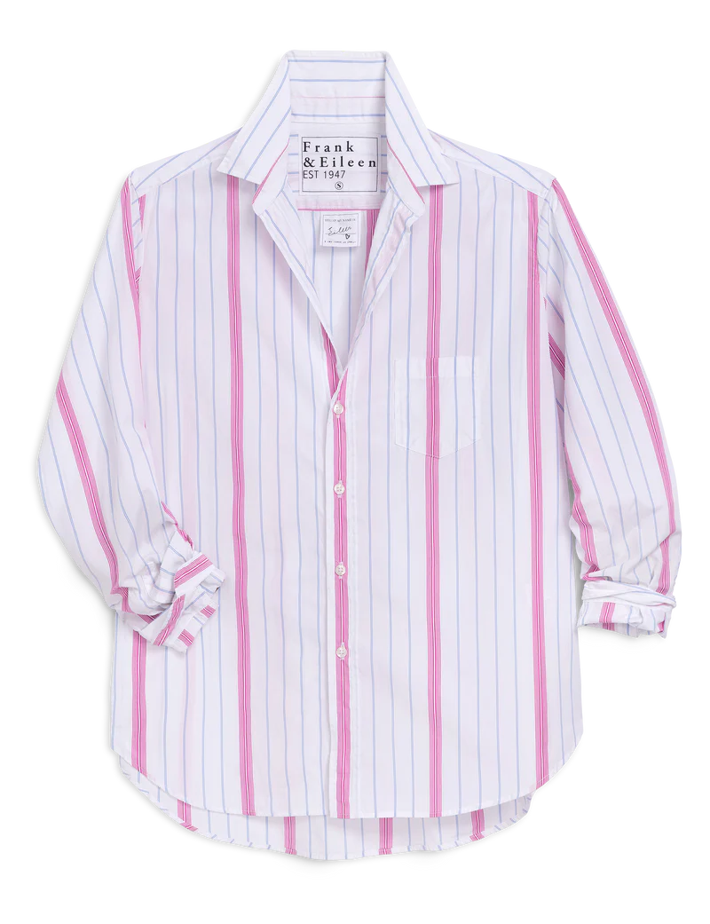 Relaxed Button-Up Shirt in Multi Stripe Pink Blue