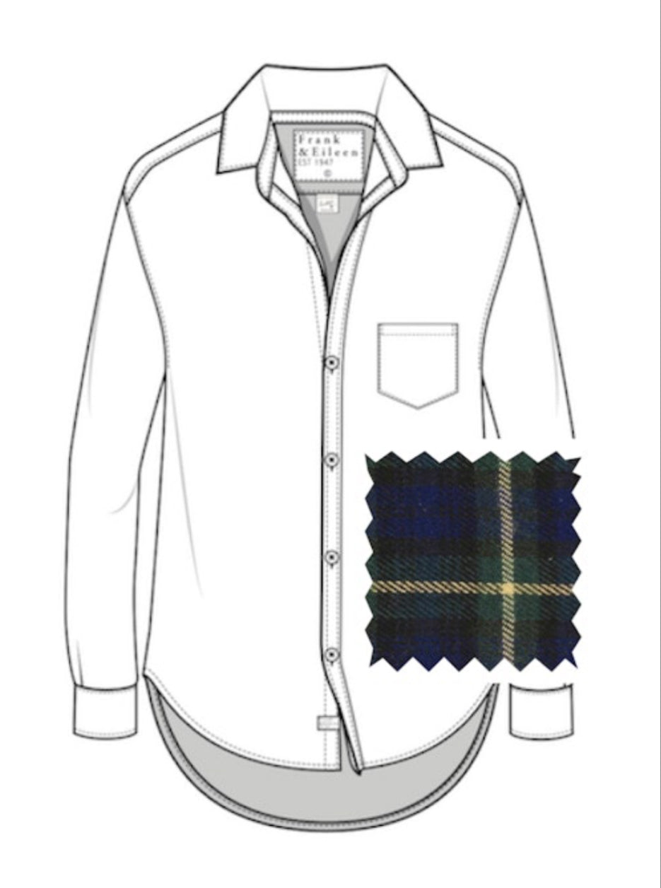 Eileen Relaxed Button-Up in Navy, Green, Yellow Tartan