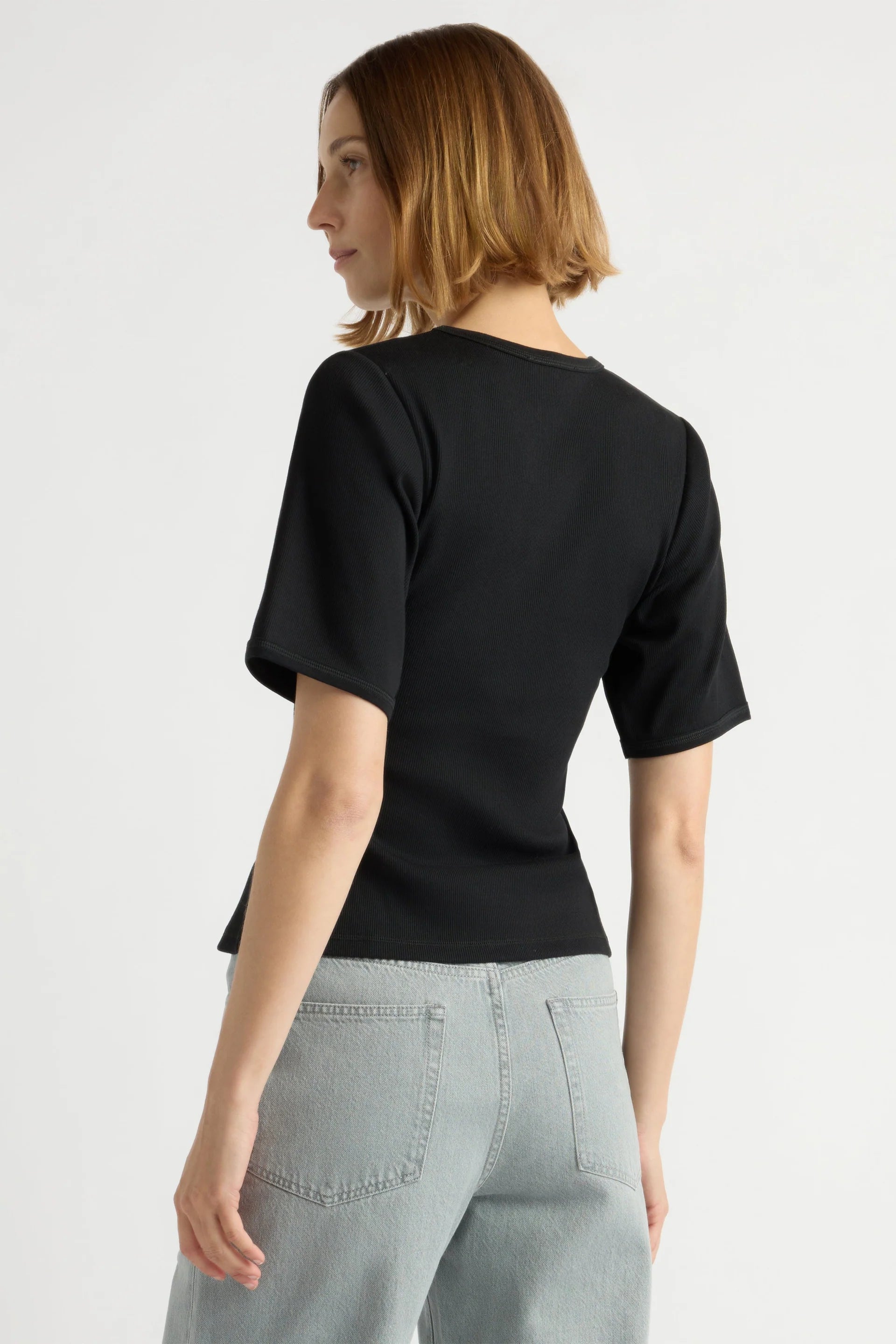 Reanne Ribbed Sculpted Crew-Neck Tee