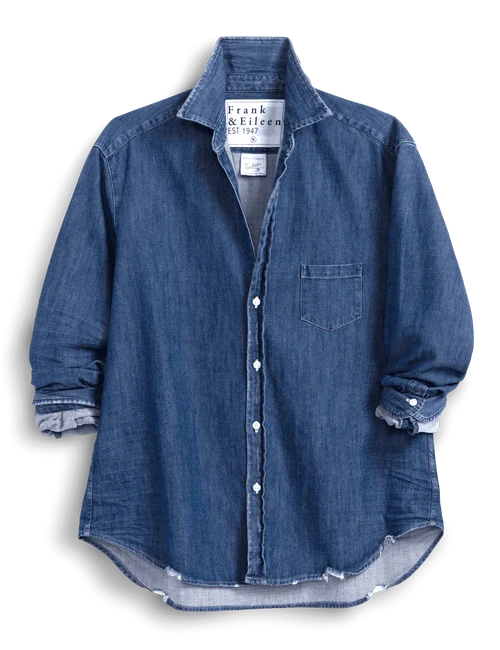 Relaxed Button-Up Shirt in Distressed Indigo Wash