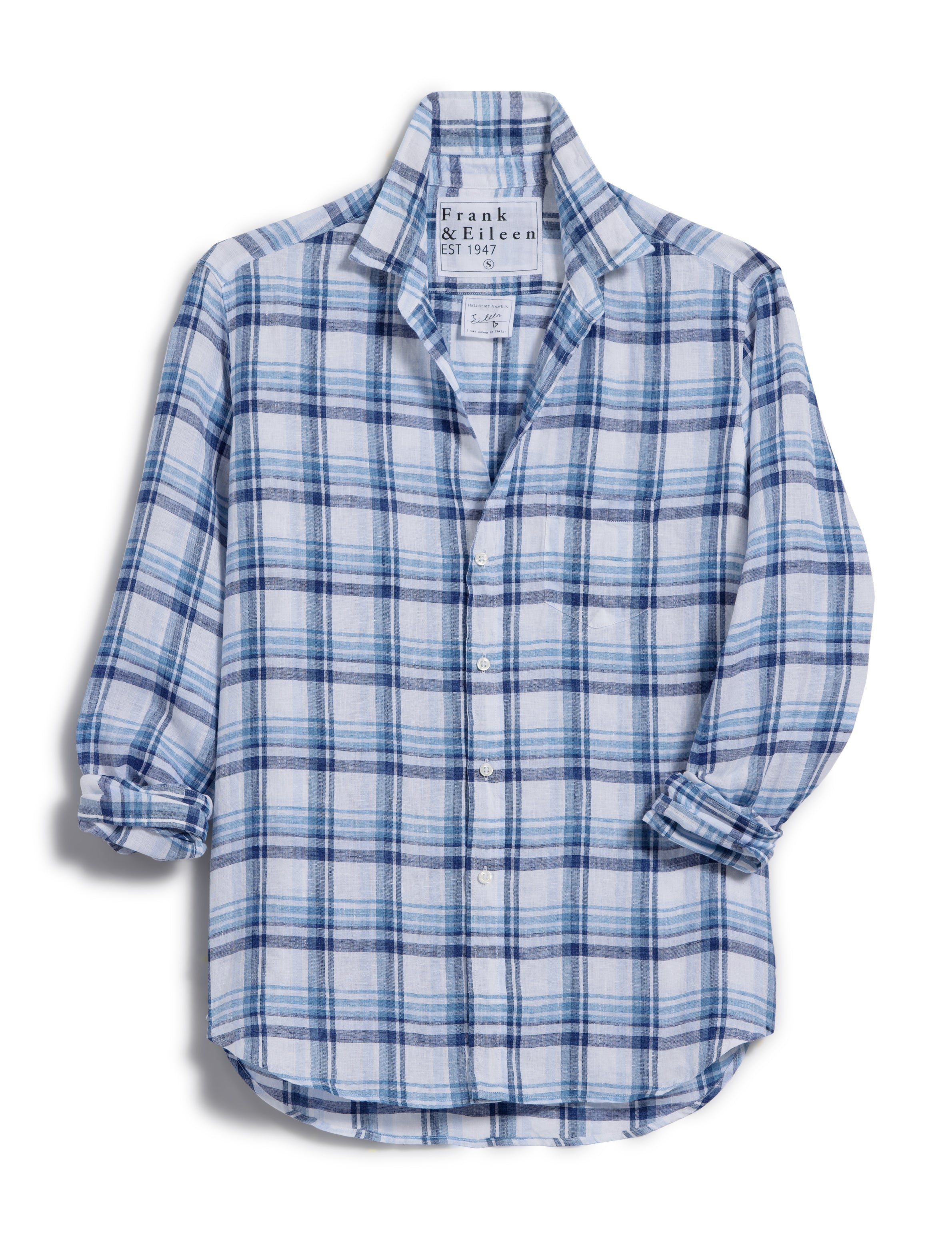 Eileen Relaxed Button Up Shirt in White and Blue Plaid