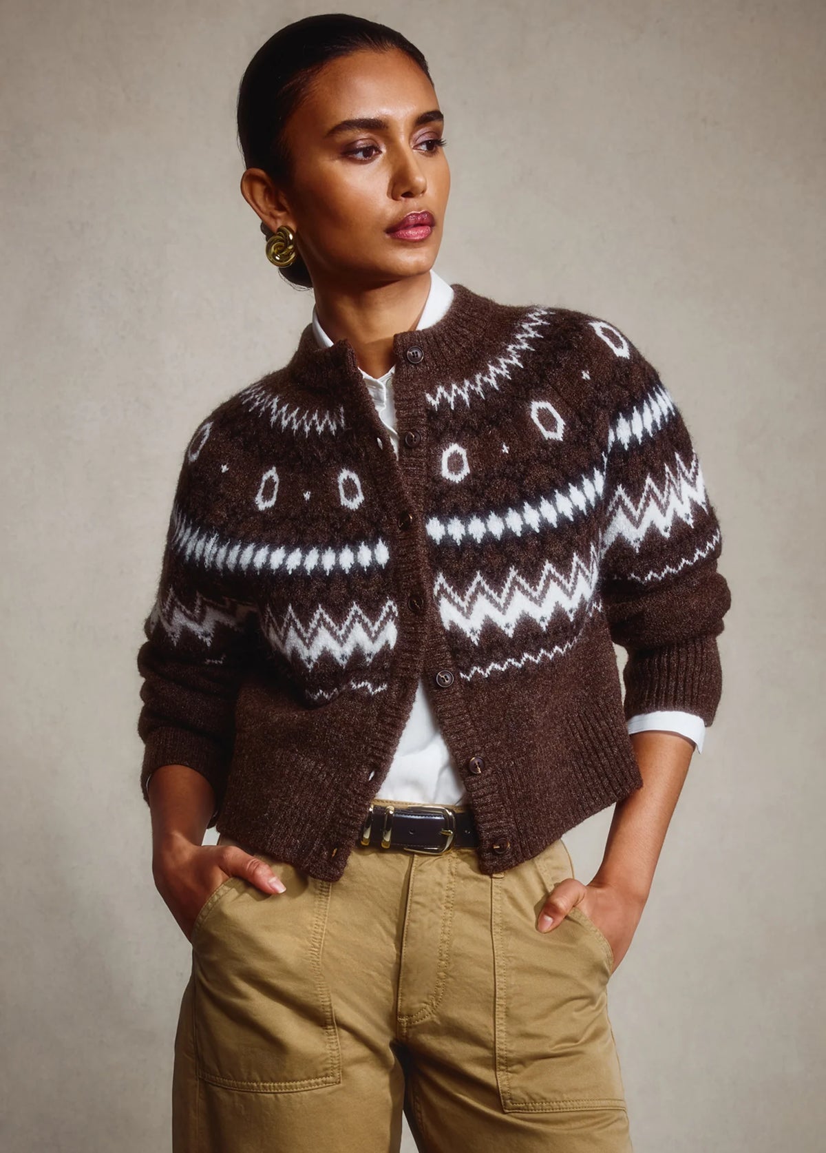 The Cropped Chalet Cardigan- Espresso