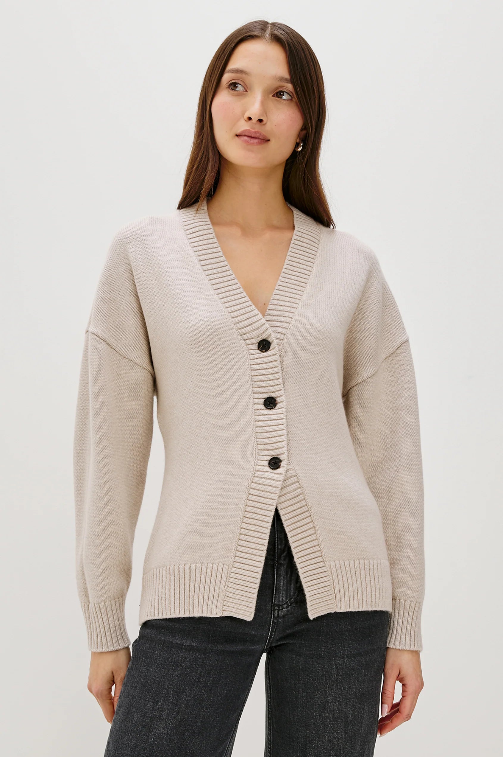 Philippa V-Neck Sweater in Taupe