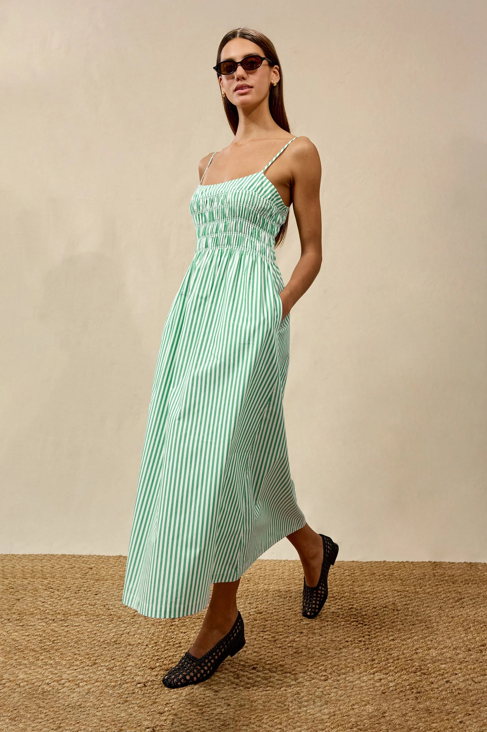 Primrose Dress in Emerald Stripe