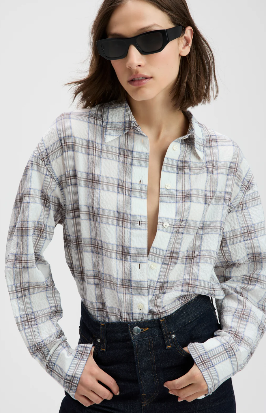 The Everything Shirt- Cream Plaid