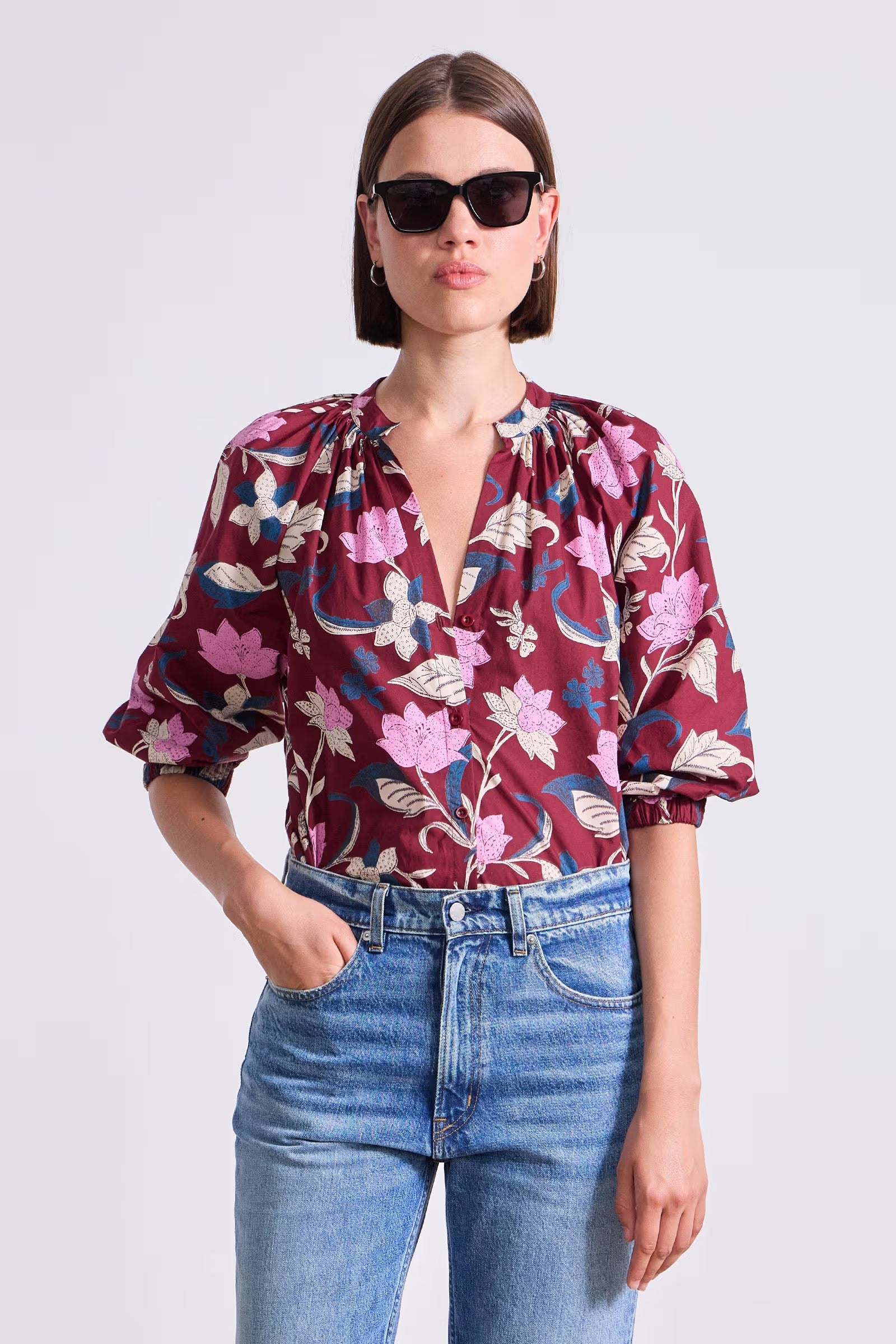 Messina Top in Floral Merlot