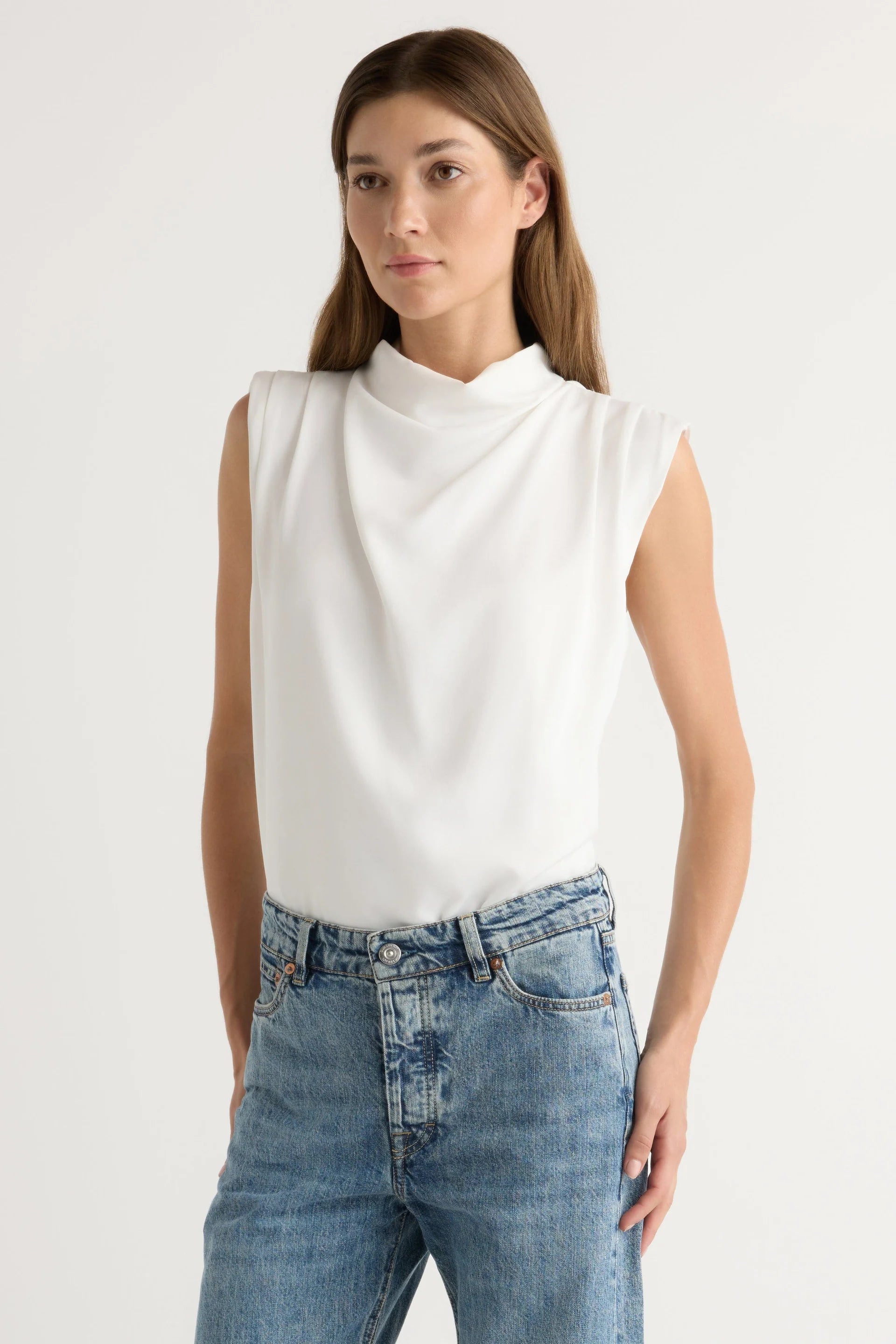 Allegra Gathered Neck Sleeveless Blouse