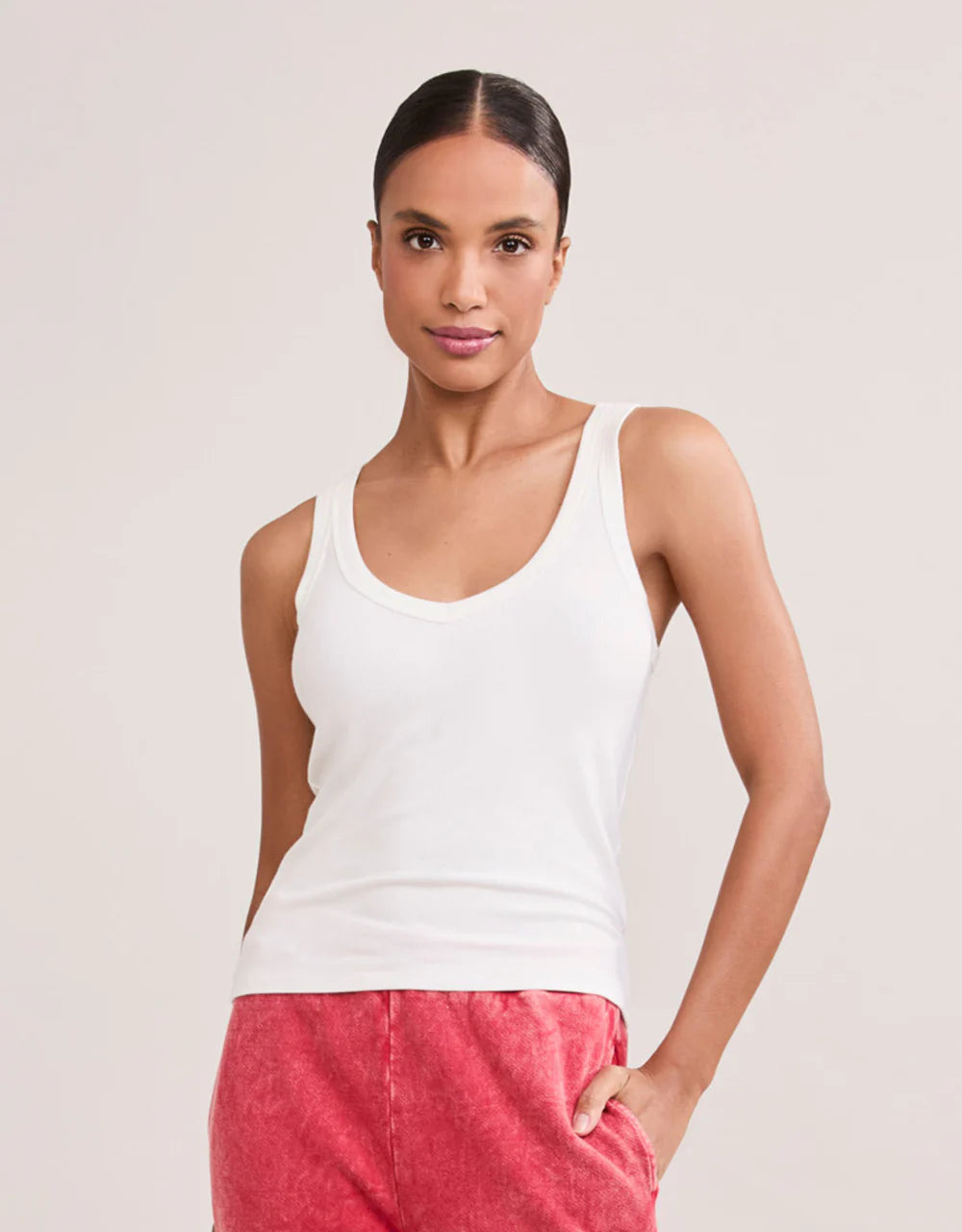 Augusta Ribbed V Neck Tank in White