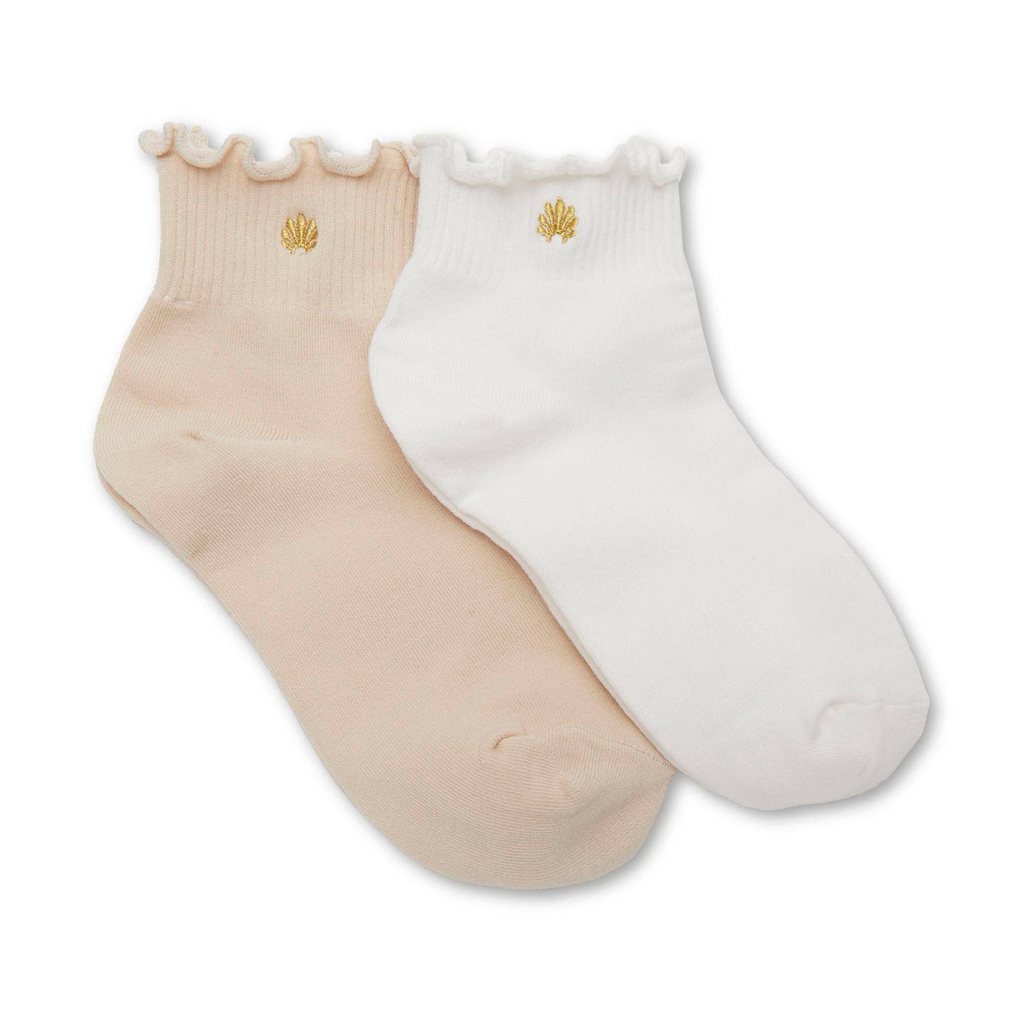 BUFF IVORY SET OF 2 RUFFLE HEM SOCKS