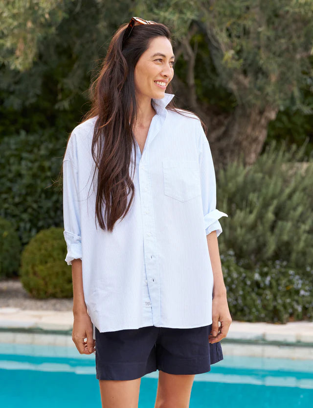 Oversized Button Up Shirt in Light Blue Stripe