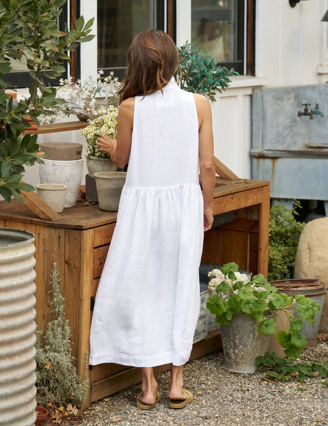 Popover Sleeveless Shirtdress in White
